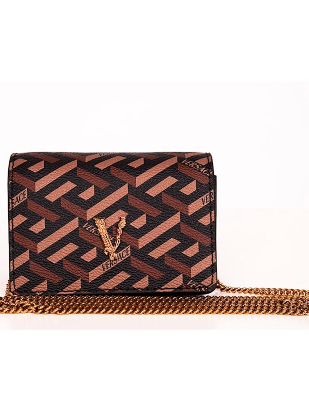 Versace La Greca monogram wallet on a chain